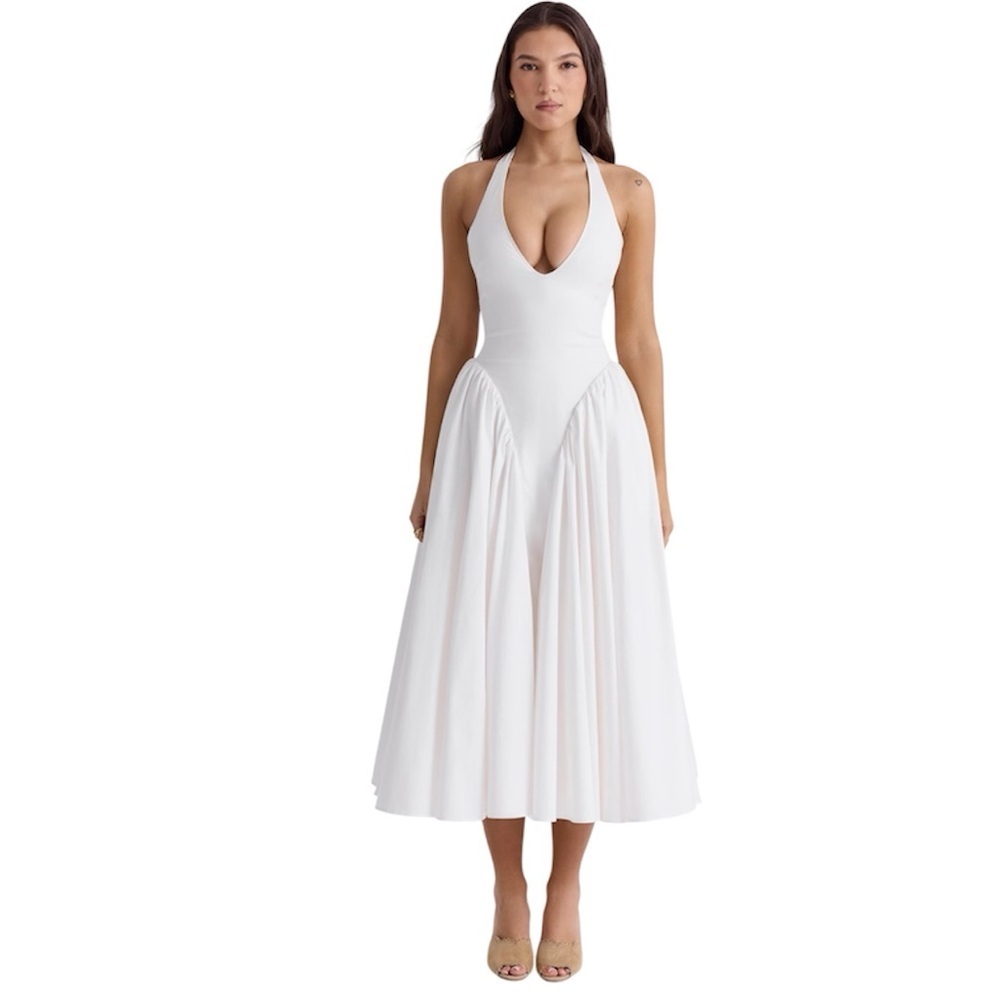 House of CB MARILYN White Cotton Halter Midi Sundress